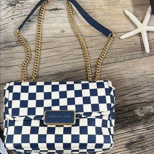 Marc Jacobs Navy and Cream Checkerboard Crossbody with Gold Chain
